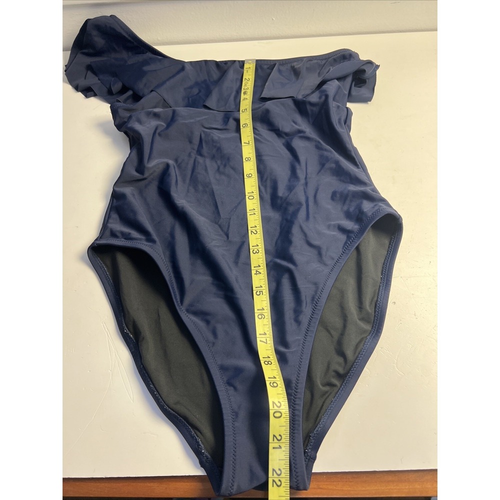 J. Crew Navy Blue One Shoulder Ruffle One Piece Swim Swimsuit Size M - Picture 8 of 9